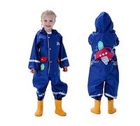 Keyck Kids Puddle Suit Boys Raincoat Waterproof All in One Toddler Rain Suit Hooded Rainwear Lightweight Breathable Easy Dry Cartoon Airplane Rainsuit for Baby Children Childs 4-6 Years Navy
