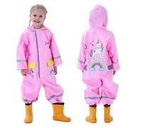 Keyck Kids Puddle Suit Girls Raincoat Waterproof All in One Toddler Rain Suit Hooded Rainwear Lightweight Breathable Easy Dry Cartoon Horse Rainsuit for Baby Children Childs 2-4 Years Pink