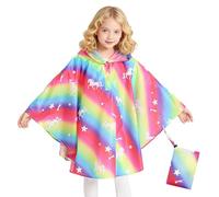 Keyck Kids Rain Poncho Girls Boys Raincoats Jacket Waterproof Ponchos Reusable Rain Coat Hooded Rainproof Cape with Portable Bag for School Camping, Rainwear for 3-5 Years, Rainbow Horse
