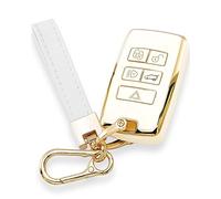 keycov Key fob Cover for Land Rover Accessories Keychain keyshell Ring case Compatible with 2018-2023 Jaguar E I-PACE Vogue Range Discovery Rover Sport Protector(White)