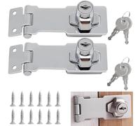 Keyed Hasp Lock Hasp and Staple with Padlock,2.5Inch Safety Door Clasp Door Lock Hasp Twist Knob Keyed Locking Hasp Gate Lock Heavy Duty Shed Lock with Key for Cabinets Drawer Gate, Silvery