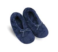 Keyela Women's Ballerina House Slippers with Soft Tie Bow and Suede Sole, Non-Slip Bedroom Slippers Socks, Navy, 8-10