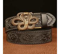 KEYESMINER Vintage Men's Belt Belt Cobra Automatic Buckle Men's Belt Personalized Carved Casual Jeans Strap (Color : A, Size : 120cm)