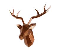 Keygift Deer Head Wall Decor Geometrical Antique Copper Deer Antler Wall Sculpture Faux Resin Animal Head Statue Wall Hanging Centerpiece Ready to Hang - 14x5.5x11 Inches