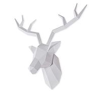 Keygift Deer Head Wall Decor Geometrical White Deer Antlers Wall Sculpture Faux Taxidermy Resin Wall Animal Head 19x7x17 Inches
