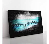 Keyhaven Beach In Hampshire Paint Splash Modern Art Canvas Wall Art Print Ready to Hang, Framed Picture for Living Room Bedroom Home Office Décor, 60x40 cm (24x16 Inch)