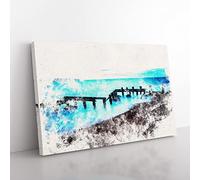 Keyhaven Beach In Hampshire Watercolour Modern Canvas Wall Art Print Ready to Hang, Framed Picture for Living Room Bedroom Home Office Décor, 60x40 cm (24x16 Inch)