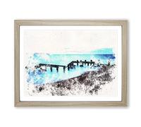 Keyhaven Beach In Hampshire Watercolour Modern Framed Print | A2 Oak Framed Wall Art | Ready to Hang | Modern Beach Picture | Living Room Bedroom Lounge Office