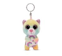NICI Keyholder GLUBSCHIS Cat Miss Mellie 9cm colourful - Sustainable companion cuddly animal pendant with metal ring to hang on keys, cord, bag, and more
