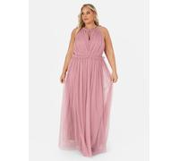 Anaya with Love Women's Maxi Dress Ladies Sleeveless Halterneck Ruffle Empire A-line for Wedding Guest Bridesmaid Ball Evening Occasion, Bridal Rose, 18