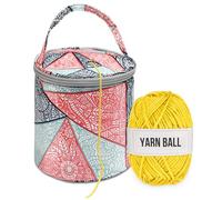 KEYHOT Small Crochet Bag Yarn Storage, Knitting Project Bag for Storing Crocheting Skein Balls, Small Size with a Grommet for On-The-go Travel (Blue Geometric)