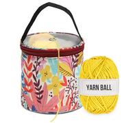KEYHOT Small Crochet Bag Yarn Storage, Knitting Project Bag for Storing Crocheting Skein Balls, Small Size with a Grommet for On-The-go Travel (Blue Leaves)