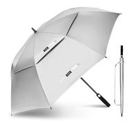 KEYHOT UV Golf Umbrella for Sun Protection 62 Inch, UV Double Canopy Golf Umbrellas Large Windproof Strong Mens Women (Silver/Black)