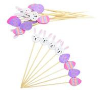 KEYIDO 100 Counts Easter Egg & Rabbit Cocktail Sticks Easter Cocktail Picks Decorative Cocktail Skewers Easter Bunny Egg Birthday Party Food Fruit Cake Decorations