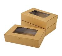 KEYIDO 20 Pack Kraft Cookie Boxes with Window, 8.5”×5.5”×2” Bakery Boxes, Brown Empty Gift Packing Boxes for Muffins Pastry Cupcake Candy Pie Party Favours