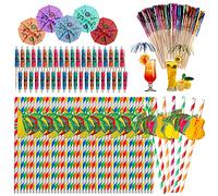 KEYIDO 200 Pack Cocktail Accessories for Drinks, Includes Cocktail Umbrellas, Sparkle Fireworks Sticks, 3D Fruit Straws, for Home Bar Hawaiian Cocktail Theme Party Drinks Foods Decorations