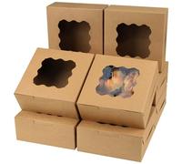 KEYIDO 20Pcs Kraft Bakery Boxes with Window 6" x 6" x 2.5" Square Brown Cookie Packaging Boxes for Donuts, Biscuits, Pies, Cakes, Chocolates, Muffins, Birthdays, Wedding, Christmas, Party