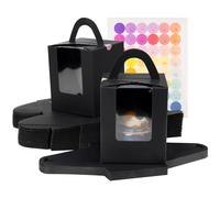 KEYIDO 30 Pcs Individual Cupcake Boxes Black Single Cupcake Boxes 1 Hole Cake Box with Clear Window Inserts and 2 Sheets of Stickers for Wedding Birthday Party Favors