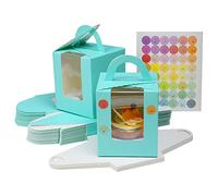 KEYIDO 30 Pcs Individual Cupcake Boxes Blue Single Cupcake Boxes 1 Hole Cake Box with Clear Window Inserts and 2 Sheets of Stickers for Wedding Birthday Party Favors