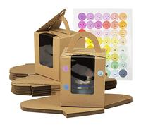 KEYIDO 30 Pcs Individual Cupcake Boxes Brown Kraft Single Cupcake Boxes 1 Hole Cake Box with Clear Window Inserts and 2 Sheets of Stickers for Wedding Birthday Party Favors