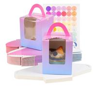 KEYIDO 30 Pcs Individual Cupcake Boxes Deep Gradient Single Cupcake Boxes 1 Hole Cake Box with Clear Window Inserts and 2 Sheets of Stickers for Wedding Birthday Party Favors