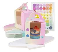 KEYIDO 30 Pcs Individual Cupcake Boxes Gradient Single Cupcake Boxes 1 Hole Cake Box with Clear Window Inserts and 2 Sheets of Stickers for Wedding Birthday Party Favors