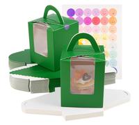 KEYIDO 30 Pcs Individual Cupcake Boxes Green Single Cupcake Boxes 1 Hole Cake Box with Clear Window Inserts and 2 Sheets of Stickers for Wedding Birthday Party Favors