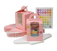 KEYIDO 30 Pcs Individual Cupcake Boxes Pink Single Cupcake Boxes 1 Hole Cake Box with Clear Window Inserts and 2 Sheets of Stickers for Wedding Birthday Party Favors