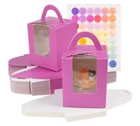 KEYIDO 30 Pcs Individual Cupcake Boxes Purple Single Cupcake Boxes 1 Hole Cake Box with Clear Window Inserts and 2 Sheets of Stickers for Wedding Birthday Party Favors