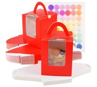 KEYIDO 30 Pcs Individual Cupcake Boxes Red Single Cupcake Boxes 1 Hole Cake Box with Clear Window Inserts and 2 Sheets of Stickers for Wedding Birthday Party Favors