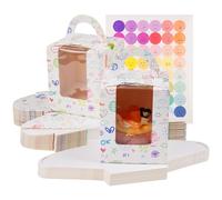 KEYIDO 30 Pcs Individual Cupcake Boxes Single Cupcake Boxes Graffiti Pattern 1 Hole Cake Box with Clear Window Inserts and 2 Sheets of Stickers for Wedding Birthday Party Favors