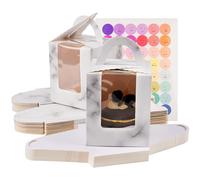 KEYIDO 30 Pcs Individual Cupcake Boxes Single Cupcake Boxes Marble Pattern 1 Hole Cake Box with Clear Window Inserts and 2 Sheets of Stickers for Wedding Birthday Party Favors