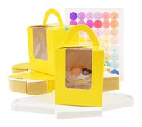 KEYIDO 30 Pcs Individual Cupcake Boxes Yellow Single Cupcake Boxes 1 Hole Cake Box with Clear Window Inserts and 2 Sheets of Stickers for Wedding Birthday Party Favors