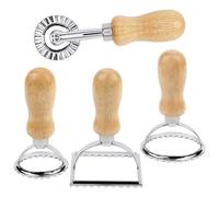KEYIDO® 4 PCS Ravioli Stamp Maker Cutter, Square Round Ravioli Cutter, Pasta Cutter Wheel with Wooden Handle & Fluted Edge, Pasta Press Tools for Kitchen