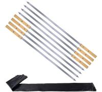 KEYIDO 55cm Turkish Adana Flat Kebab Skewers with Beech Wood Handles, 8 Pack Heavy Duty Stainless Steel Long Barbecue Skewers, Extra Large Metal BBQ Skewers with Storage Bag (21.7")