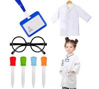 KEYIDO 7Pcs Scientist Costume Kids Lab Coat Mad Science Doctor Costume Kid Set with Work Card Glasses and Droppers Science Day Dress Up for Children Age 6-12 140-150CM