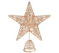 KEYIDO Champagne Glitter Tree Star, Christmas Tree Topper, Large Metal Tree Top Star for Xmas Tree Topper Ornaments Christmas Home Decorations 10 Inch