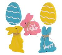 KEYIDO Easter Decorations Home Easter Bunny Table Decorations 5PCS Wood Cute easter Bunny Decor wooden Rabbit Eggs with Jute Twine Arts and Crafts for Springtime Goodies Favours