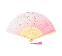 KEYIDO Pink Hand Fan Folding Silk Fabric Handheld Fan Folding Chinese Japanese Manual Fans for Women with Tassel for Wall Decoration Wedding Dancing Cosplay