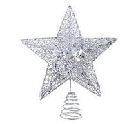 KEYIDO Silver Tree Star Christmas Tree Topper Metal Christmas Tree Star Topper for Xmas Tree Topper Ornaments Christmas Home Decoration H 20cm/8Inch W 25cm/10Inch