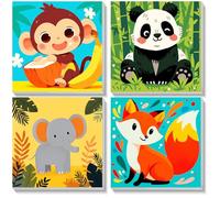 KEYIFA 4 Pack Cute Animals Paint by Numbers Kits for Adults Beginners, Pandas Paint Numbers Framed on Colored Canvas, DIY Craft Art Kits Acrylic Pigment Drawing, Home Wall Decor 8x8Inch