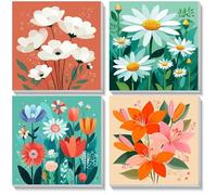KEYIFA 4 Pack Flowers Paint by Numbers Kits for Adults Beginners, Paint Numbers Framed on Colored Canvas, DIY Landscape Craft Art Kits Acrylic Pigment Drawing, Home Wall Decor 8x8Inch