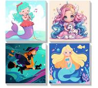 KEYIFA 4 Pack Girl Paint by Numbers Kits for Adults Beginners, Paint Numbers Framed on Colored Canvas, DIY Woman Craft Art Kits Acrylic Pigment Drawing, Home Wall Decor 8x8Inch
