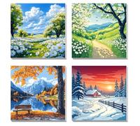 KEYIFA 4 Pack Paint by Numbers Kits for Adults Beginners, Four Seasons Scenery Paint by Numbers Framed on Canvas，DIY Craft Art Painting Kits for Children，Oil Painting Kits Home Wall Decor