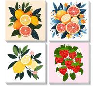 KEYIFA 4 Pack Paint by Numbers Kits for Adults Beginners, Paint by Numbers Framed on Canvas，DIY Fruit Craft Art Painting Kits for Children，Oil Painting Kits Home Wall Decor 8x8Inch