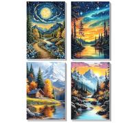 KEYIFA 4 Pack Paint by Numbers Kits for Adults Beginners, Starry Sky Scenery Paint by Numbers Framed on Canvas，DIY Craft Art Painting Kits for Children，Oil Painting Kits Home Wall Decor