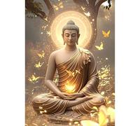 KEYIFA 5D DIY Diamond Painting Kits for Adults, Buddha Statue and Candle Full Drill Canvas Photo Diamond Art, Crystal Art Diamond Painting Craft Kits for Beginners, Home Wall Decor 30x40cm