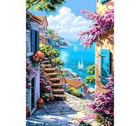 KEYIFA 5D DIY Diamond Painting Kits for Adults, Mediterranean Street Full Drill Canvas Photo Diamond Art, Crystal Art Diamond Painting Craft Kits for Beginners, Home Wall Decor 30x40CM