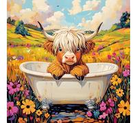 KEYIFA 5D DIY Highland Bull in Flower Fields Diamond Painting Kits for Adults, Full Drill Canvas Photo Diamond Art, Crystal Art Diamond Painting Craft Kits for Beginners, Home Wall Decor 30x30CM