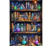 KEYIFA 5D DIY Magical Bookshelf Diamond Painting Kits for Adults, Full Drill Canvas Photo Diamond Art, Crystal Art Diamond Painting Craft Kits for Beginners, Home Wall Decor 30x40cm